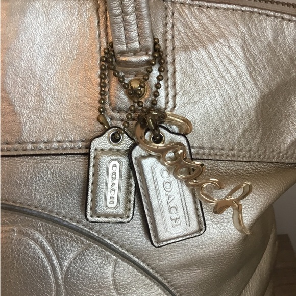 Coach Laura Signature Embossed Metallic Gold Shoulder Tote - Picture 2 of 9